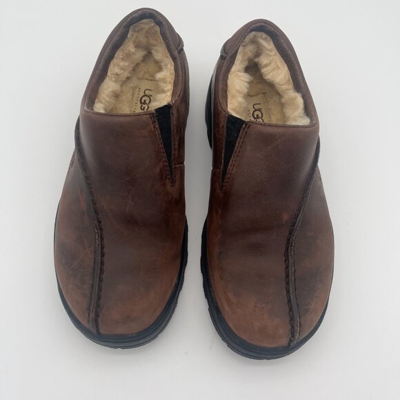 UGG 5392 Womens Size 7 Dark Brown Leather Sheepskin Lined Slip On Loafer Shoes - Picture 4 of 8